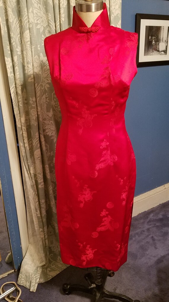 Vintage red 50s Asian cheongsam dress formal