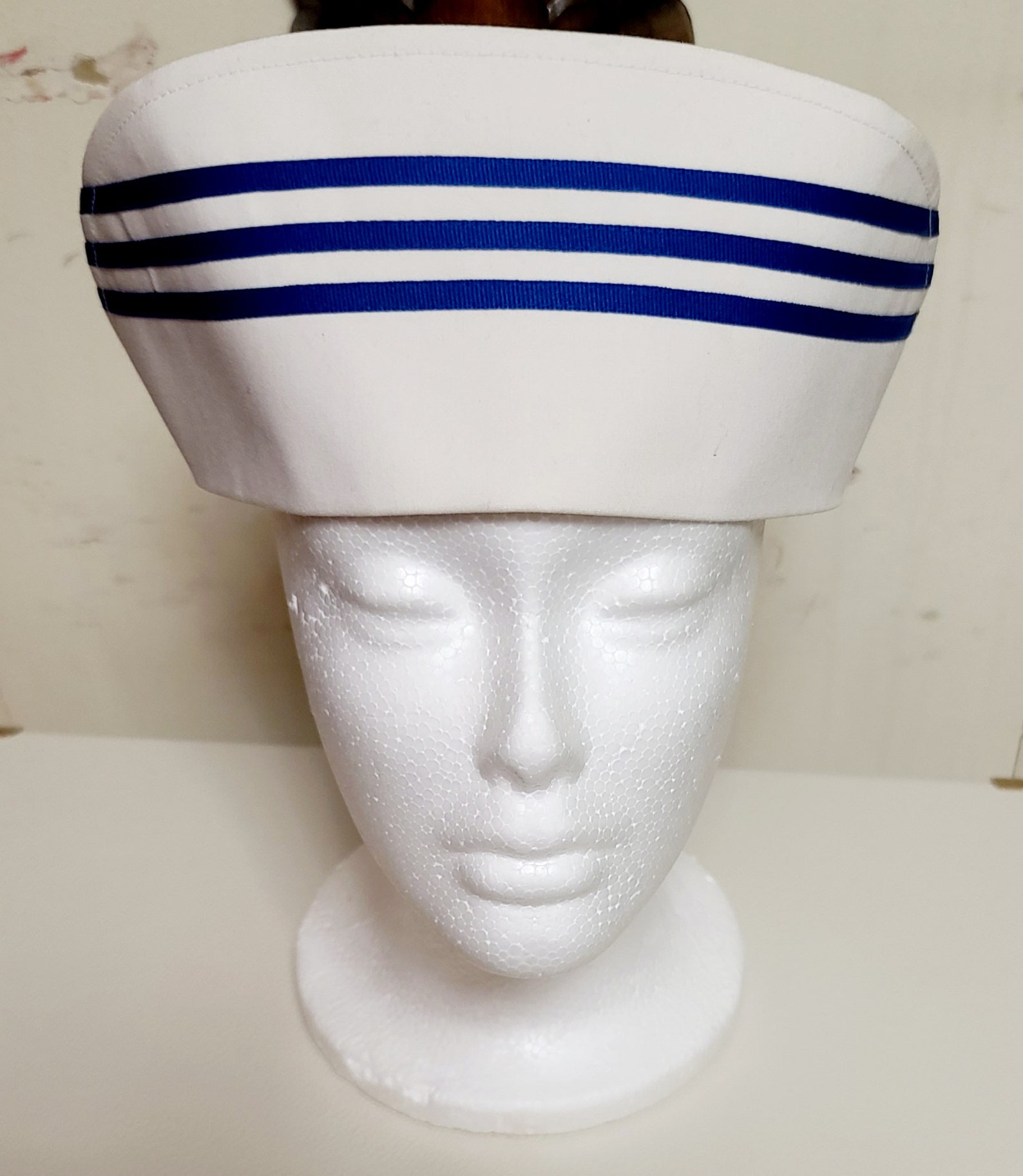 Nurse cap with blue stripes. Etsy