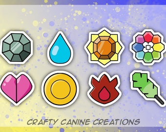 Pokemon Kanto Gym Badges - 2" Die Cut Stickers