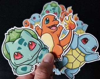 Pokemon Kanto Starters - 3" Die Cut Stickers Bulbasuar Charmander Squirtle