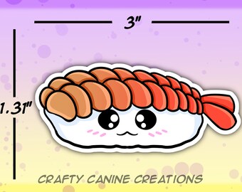 Kawaii Shrimp Nigiri - 3" Die Cut Sticker