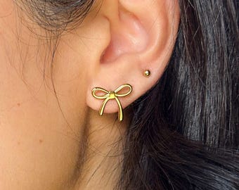 Dainty Gold Minimal Stainless Steel Bow Earrings