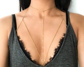 Stainless Steel or Gold Filled High Neck Choker Chain Bra Body Chain in Gold or Silver, Handmade, Non-Tarnish