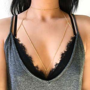 Stainless Steel Choker Chain Bra Body Chain in Gold or Silver, Handmade, Non-Tarnish image 1