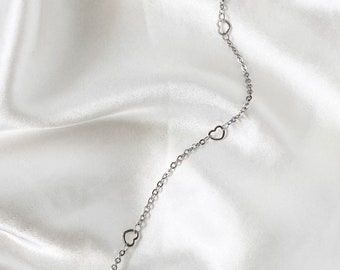 Silver Stainless Steel Dainty Heart Belly Waist Chain, Custom Size, Handmade, Non-Tarnish