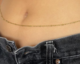 Stainless Steel Beaded Satellite Belly Waist Chain in Gold or Silver, Handmade, Non-Tarnish, Custom Size