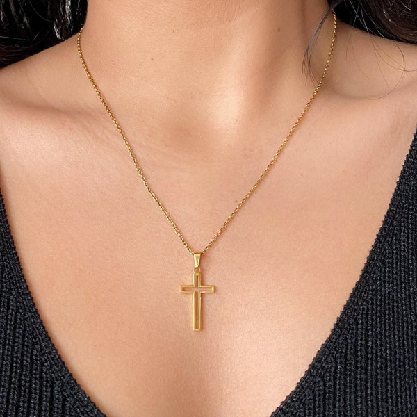Stainless Steel Cross Outline Necklace