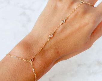 Handmade Gold Filled Clear CZ Crystal Hand Chain