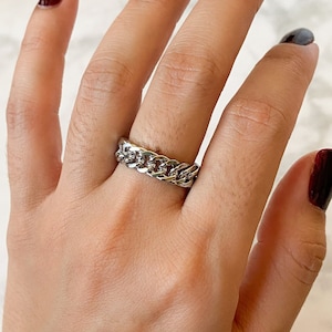 Stainless Steel Chunky 6mm Curb Cuban Link Chain Ring in Silver, Non-Tarnish