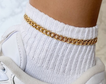 Cuban Curb Link Chain Anklet in Stainless Steel - Gold or Silver