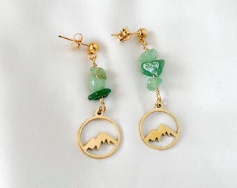 Stainless Steel Aventurine Stone Mountain Earrings