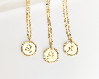 Small Gold Coin Zodiac Sign Necklace