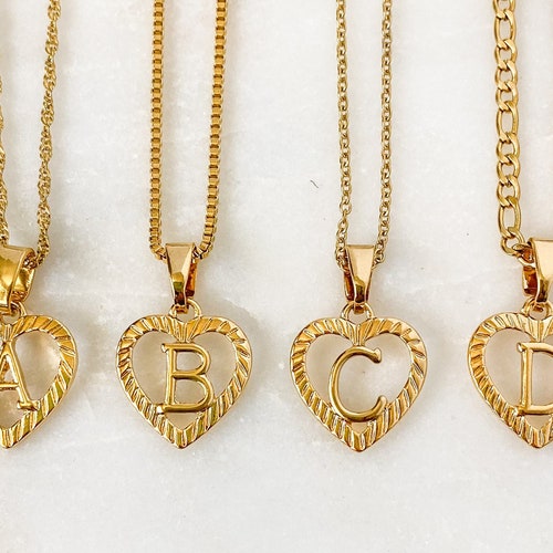 Gold Heart Initial Letter Pendant 