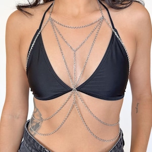 Stainless Steel Chunky Silver Chrome Chain Bra Body Chain, Handmade, Non-Tarnish