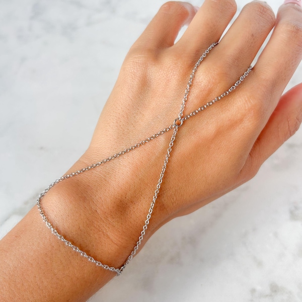 Handmade Stainless Steel Silver Minimal X Crossed Hand Chain
