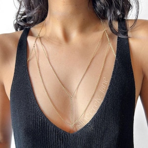 Stainless Steel or Gold Filled Double Layer Chain Bra Body Chain in Gold or Silver, HANDMADE, Non-Tarnish Body Chain