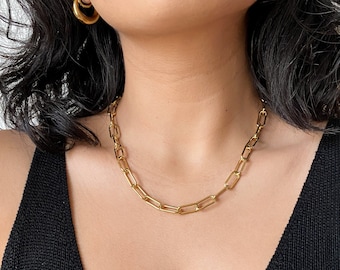 Stainless Steel Chunky Link Chain Necklace - Gold or Silver