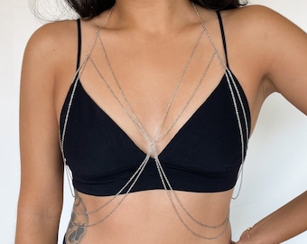 Stainless Steel Multi Layered Chain Bra Body Chain in Gold or Silver