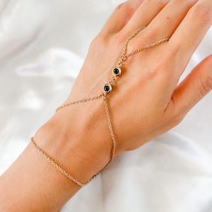 Handmade Black Rhinestone Stainless Steel Hand Chain