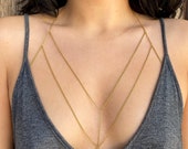 Stainless Steel or Gold Filled Double Layer Chain Bra Body Chain, Gold or Silver, Handmade, Non-Tarnish