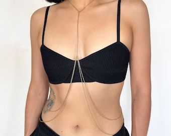 Double Tier Layered Body Chain, Gold or Silver Stainless Steel, Handmade