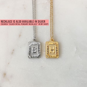 Gold Initial Letter Pendant Necklace, Square Alphabet Rectangle Medallion Pendant, Personalized, Boho, Kim Kardashian, Unisex, Men, Coin image 7