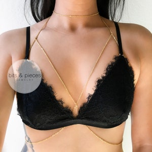 Stainless Steel Choker Chain Bra Body Chain in Gold or Silver, Handmade, Non-Tarnish image 3