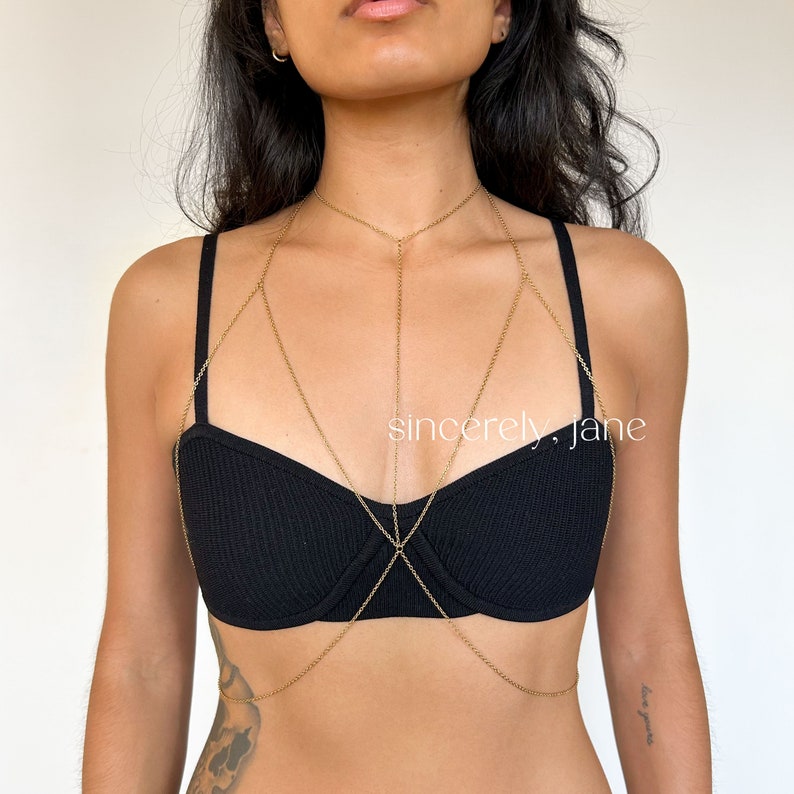 Stainless Steel or Gold Filled High Neck Choker Chain Bra Body Chain in Gold or Silver, Handmade, Non-Tarnish image 5