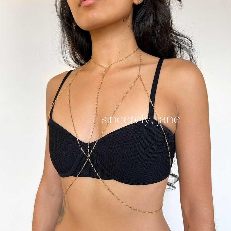 Stainless Steel or Gold Filled High Neck Choker Chain Bra Body Chain in Gold or Silver, Handmade, Non-Tarnish image 6