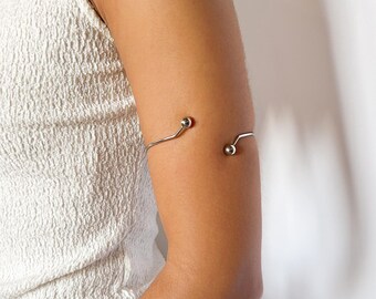 Stainless Steel Silver Adjustable Torque Arm Cuff Bangle with Ball Ends