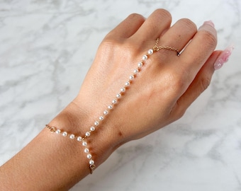 Stainless Steel Gold Imitation Pearl Hand Chain