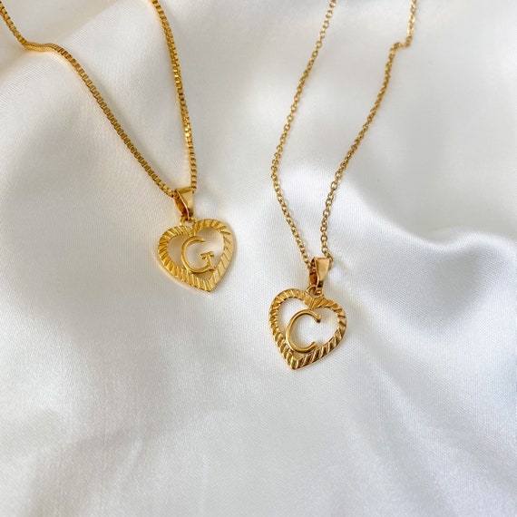 Gold Initial Heart Pendant Necklace | Classy Women Collection