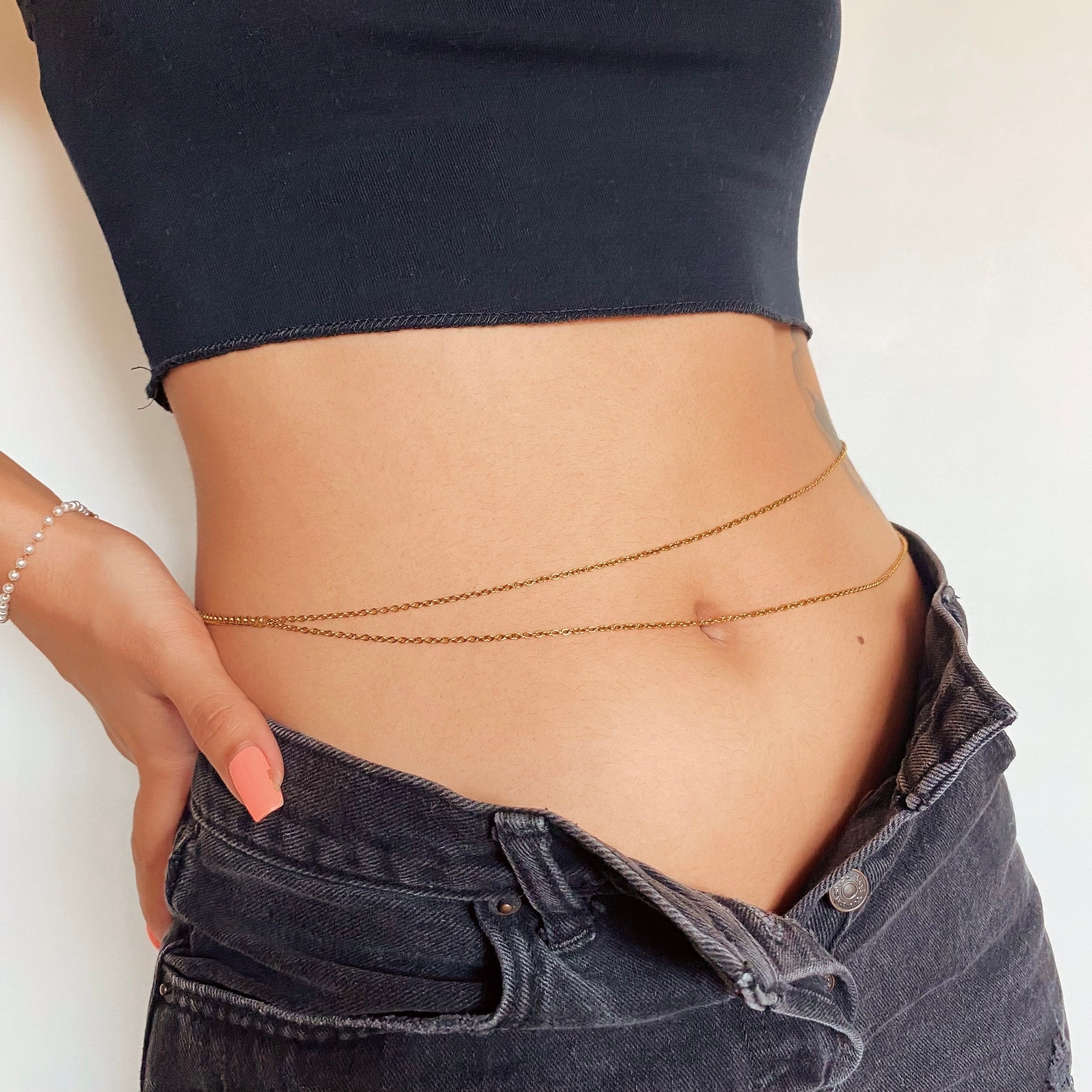 Stainless Steel Layered Belly Waist Chain in Gold or Silver