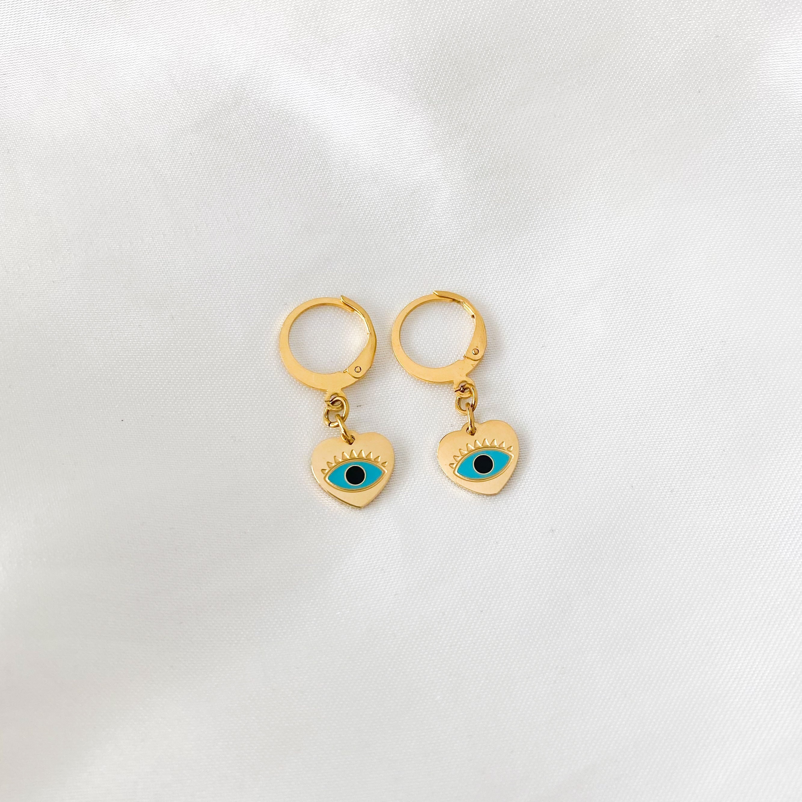 Stainless Steel Dainty Blue Evil Eye Heart Earrings