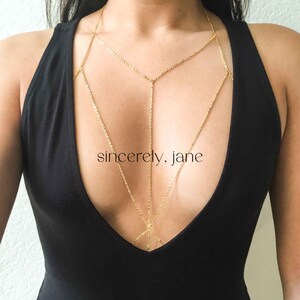 Stainless Steel Plunge Chain Bra Body Chain with Bar Charm in Gold or Silver, Handmade, Non-Tarnish image 5