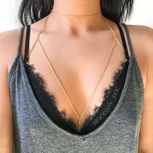 Stainless Steel Choker Chain Bra Body Chain in Gold or Silver, Handmade, Non-Tarnish