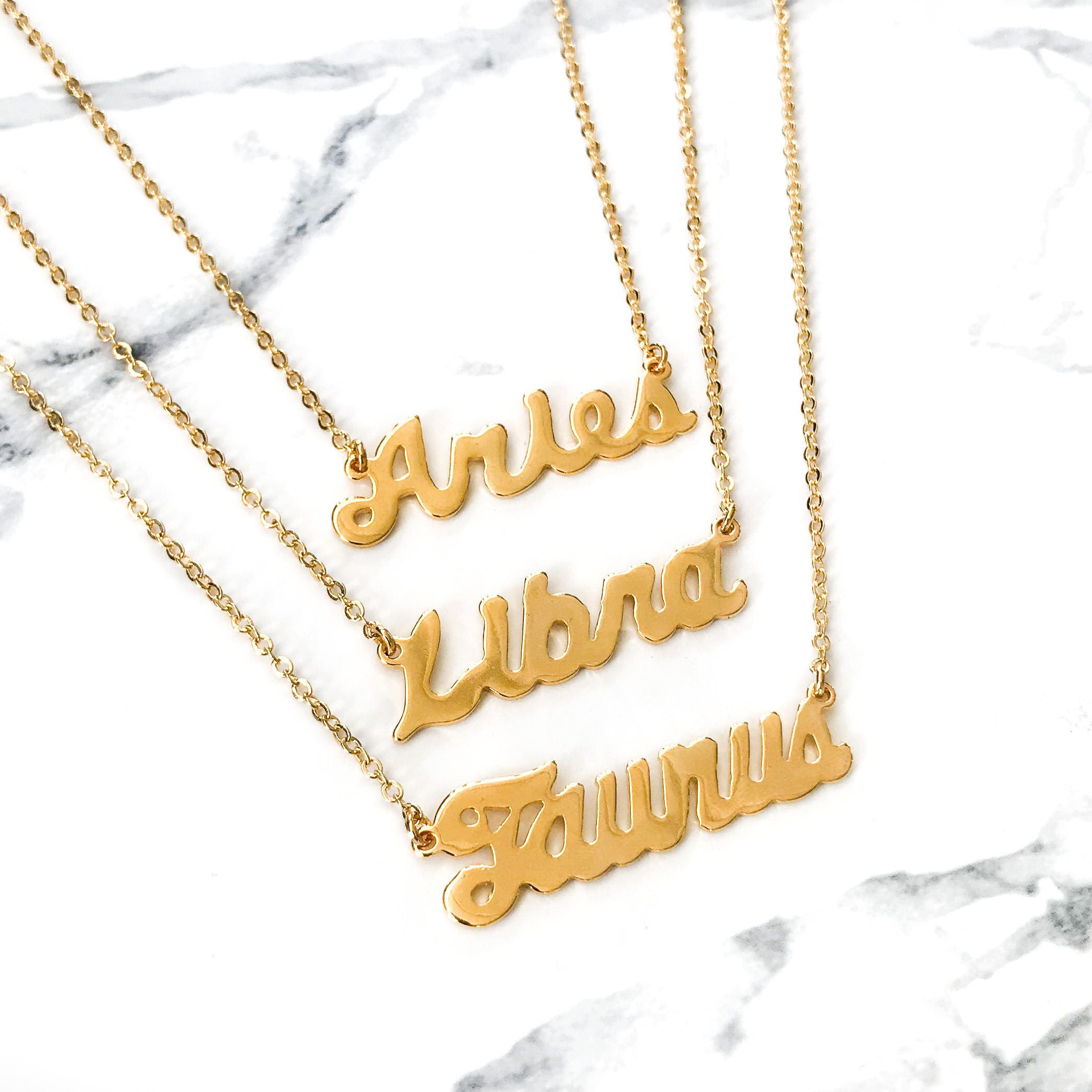Zodiac Sign Script Necklace - Etsy