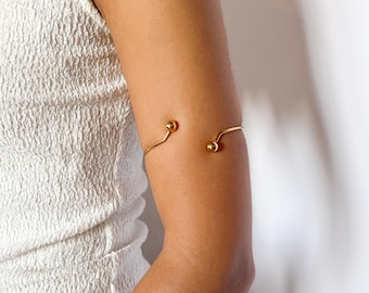 Gold Stainless Steel Adjustable Torque Arm Cuff Bangle with Ball Ends