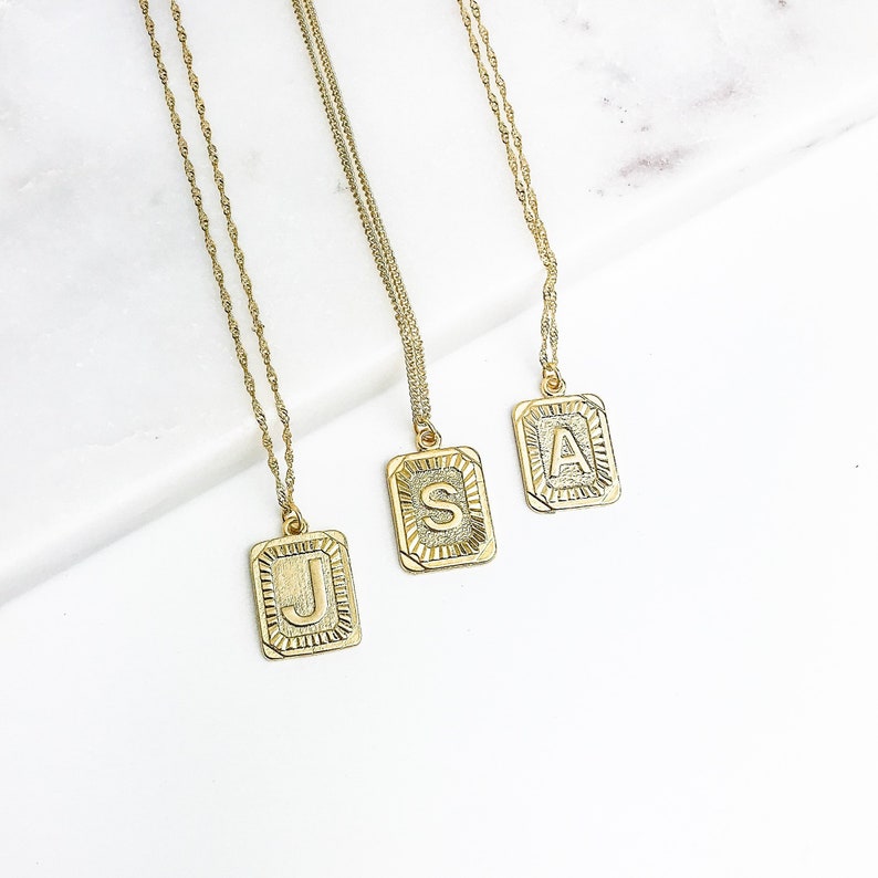 Gold Initial Letter Pendant Necklace Square Alphabet Etsy