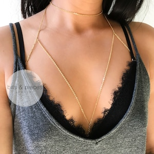 Stainless Steel Choker Chain Bra Body Chain in Gold or Silver, Handmade, Non-Tarnish image 4