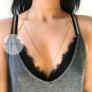 Stainless Steel Choker Chain Bra Body Chain in Gold or Silver, Handmade, Non-Tarnish image 5