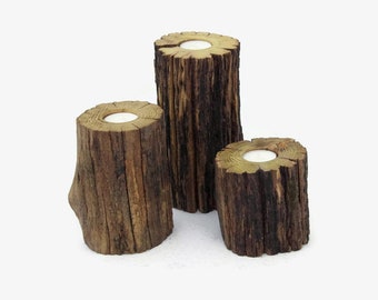 Rustic Wood Tea Light Candle Holders: Black Locust Farmhouse Decor (Set of 3)
