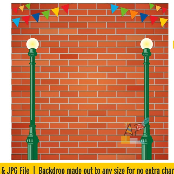 Brick wall with lamps backdrop / banner. DIY digital file.