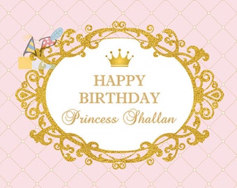 Pink and gold princess themed birthday / baby shower backdrop / banner. DIY Digital file/Printable.