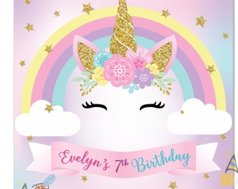 Unicorn themed backdrop / banner. DIY Digital file/Printable.