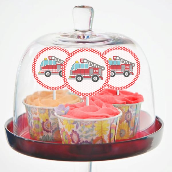 Fire Truck Cupcake Toppers Etsy