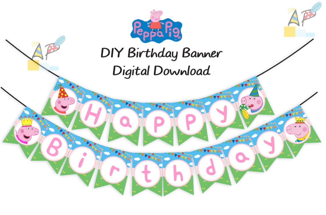 Peppa Pig Happy Birthday banner DIY Printable PDF. | Etsy