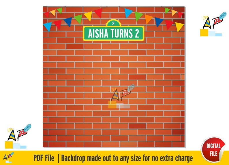 DIY Digital filePrintable. Sesame Street brick wall party backdrop  banner
