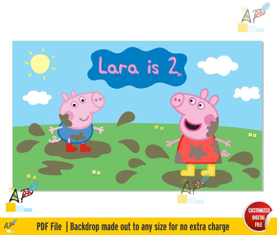 Peppa Pig muddy puddles party backdrop/banner. DIY Digital | Etsy