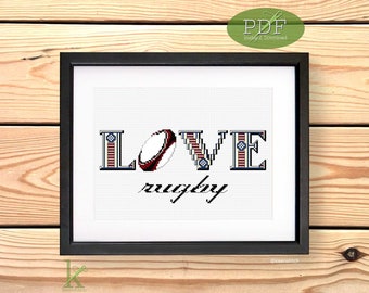 Love Rugby - Rugby themed Cross Stitch Pattern PDF, rugby ball, men, women, sport, easy, beginner by keenstitch